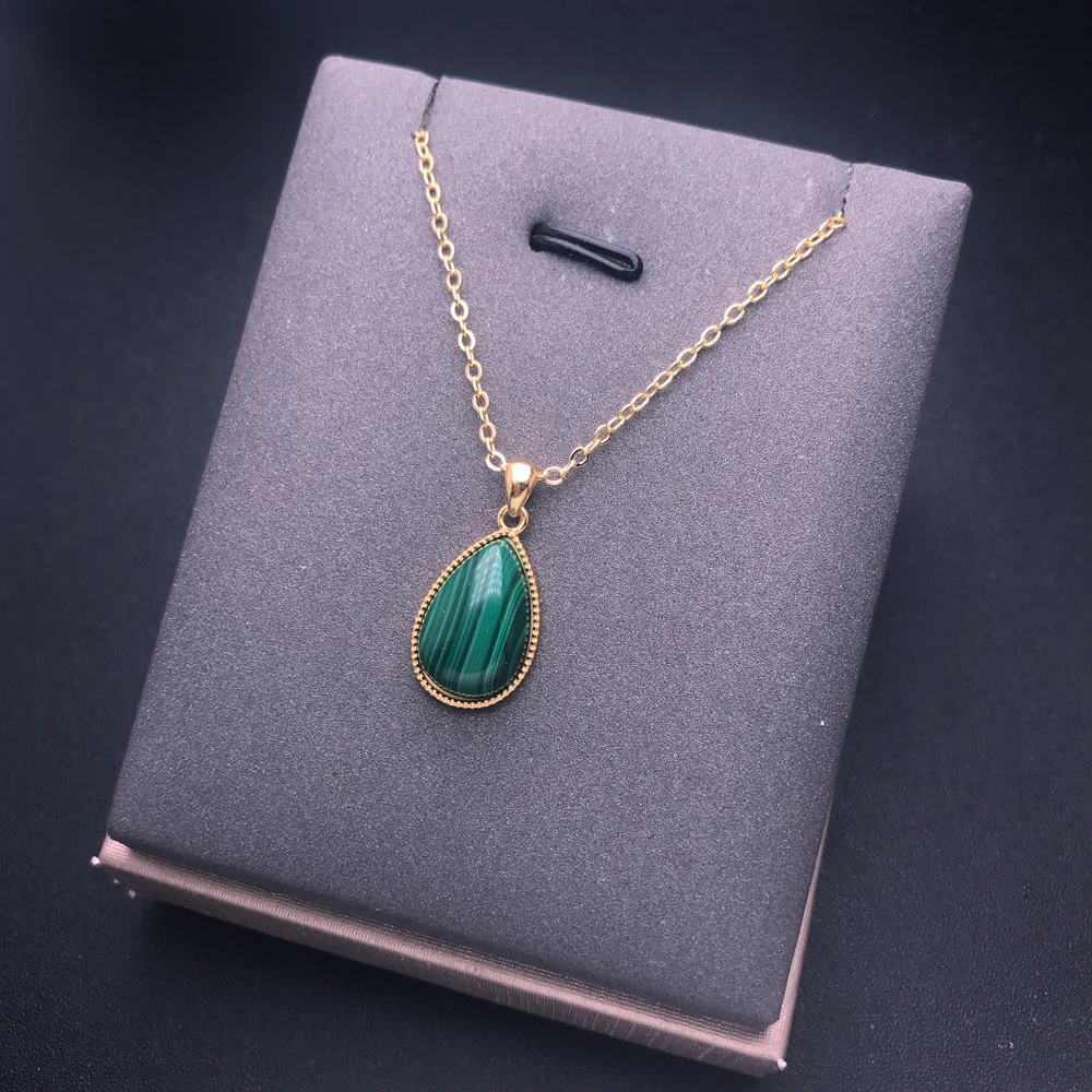 Natural Amazonite Pendant 925 Silver Malachite Seraphinite Gemstone Pear10*14mm Charoite Necklace for Women Party Jewelry Gift