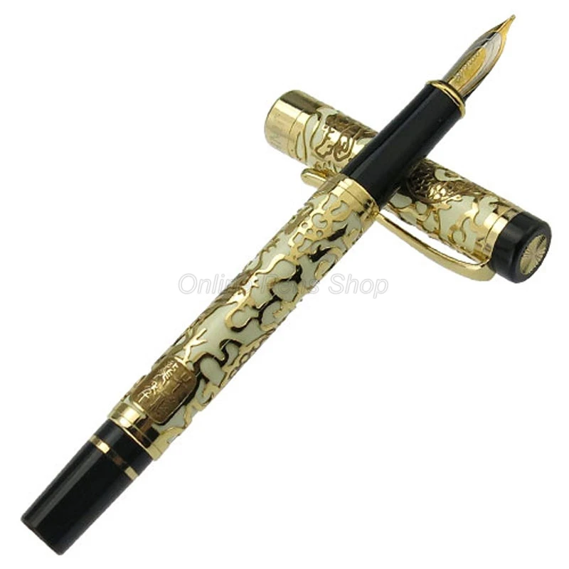 

Jinhao 5000 Pearl White And Golden Dragon Texture Carving 0.5mm Fine Nib Fountain Pen Gold TrimProfessional Office Stationery