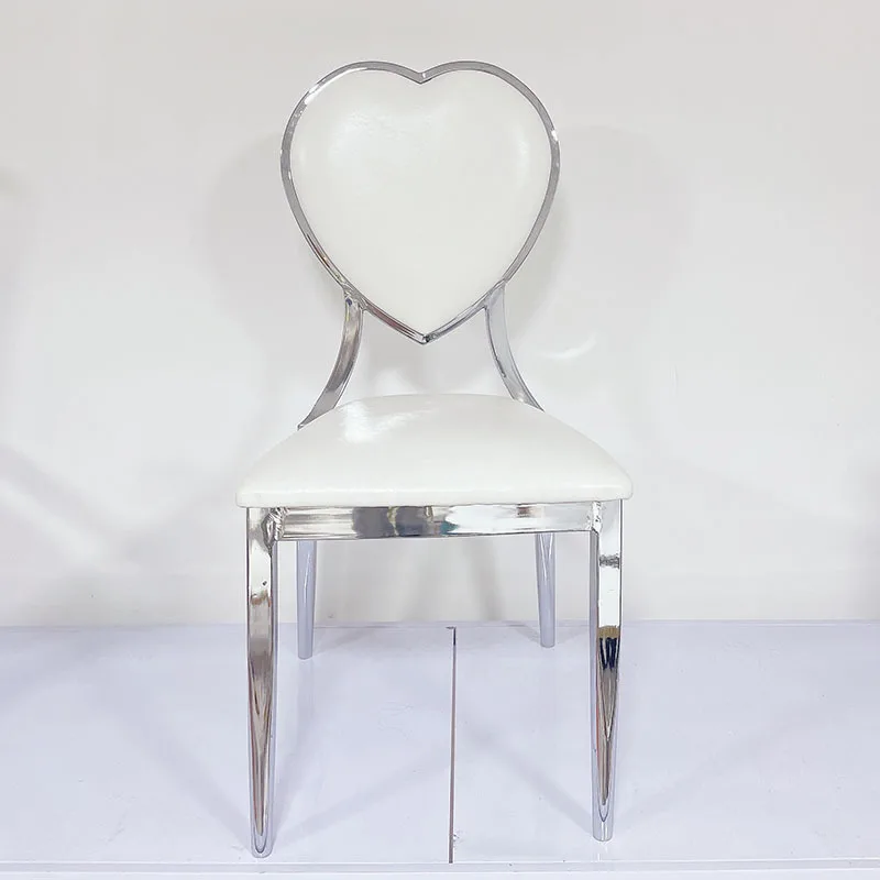 Outdoor wedding event heart-shaped soft bag backrest chair, hotel restaurant stainless steel silver-plated dining chair