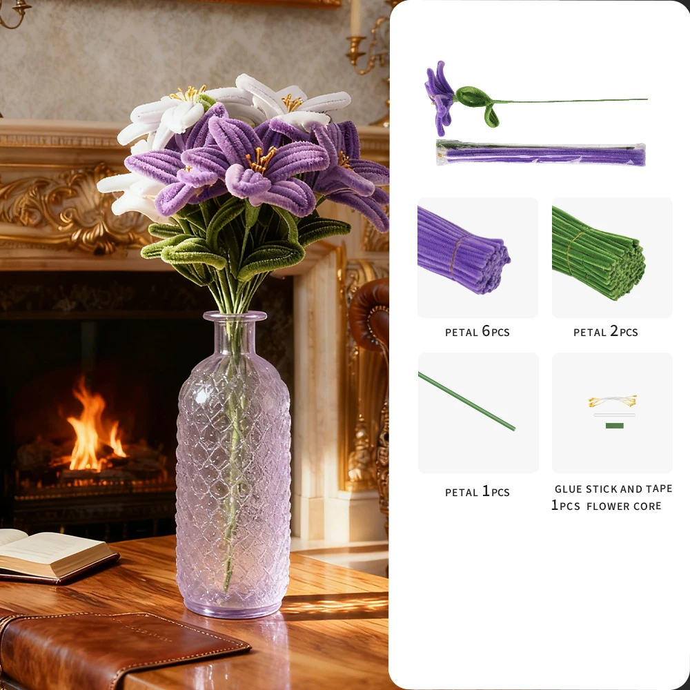 A Single Lily Chenille Stems Toys DIY Strips Twist Bar Anvil Wire Craft Pipe Creative Hobby Children Plush Stick Chenille Sticks