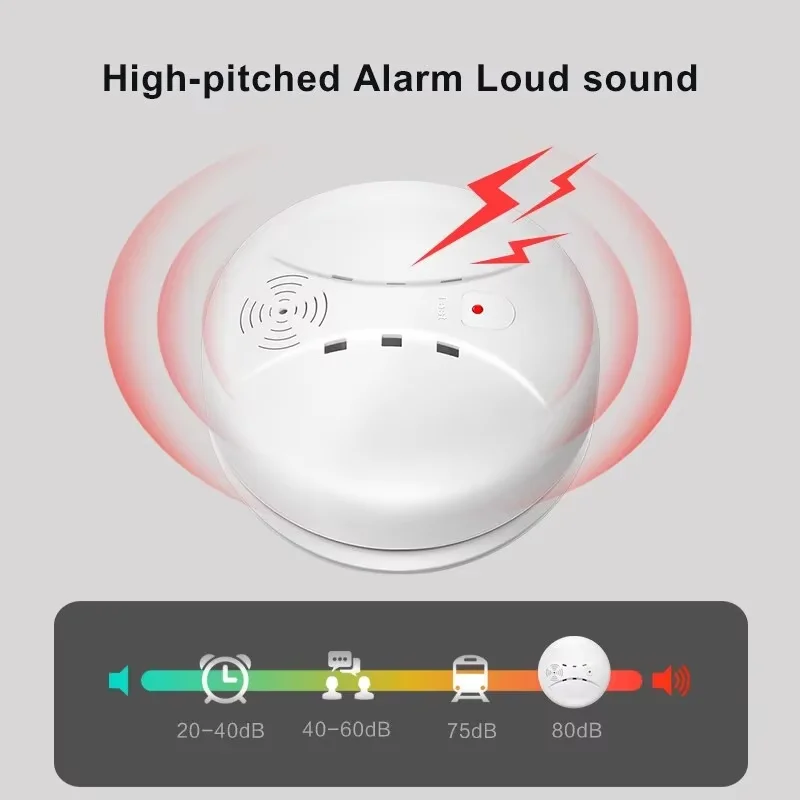 85dB Rauchmelder. 360-Grad-Erkennungsalarmsystem, einfach zu bedienen, geeignet für Häuser/Companies/Fälle.
