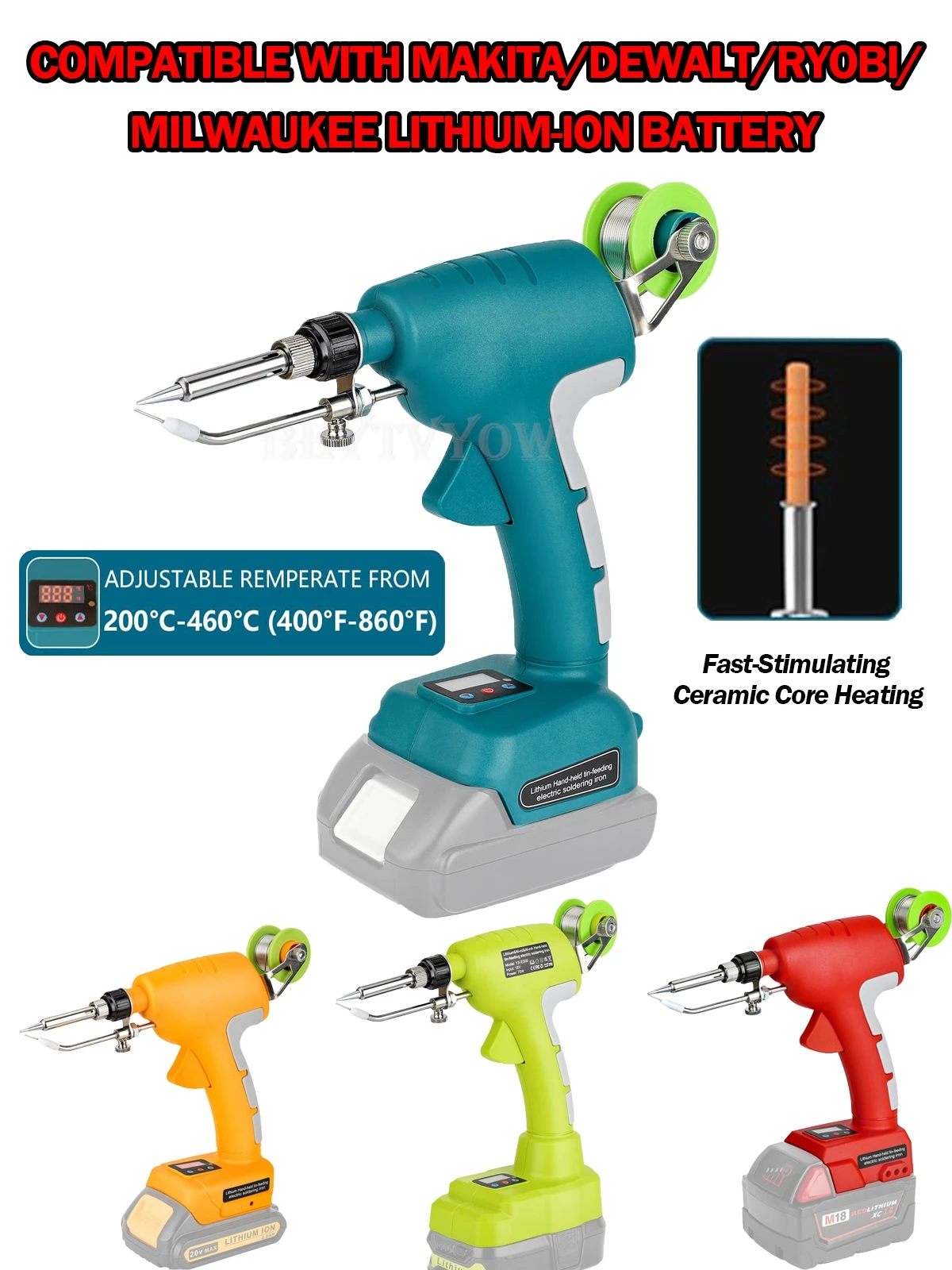 

Cordless Soldering Iron Kit for Makita/Milwaukee/Ryobi/Dewalt/Bosch Battery 75W LED Digital Solder Iron Soldering Gun with LCD