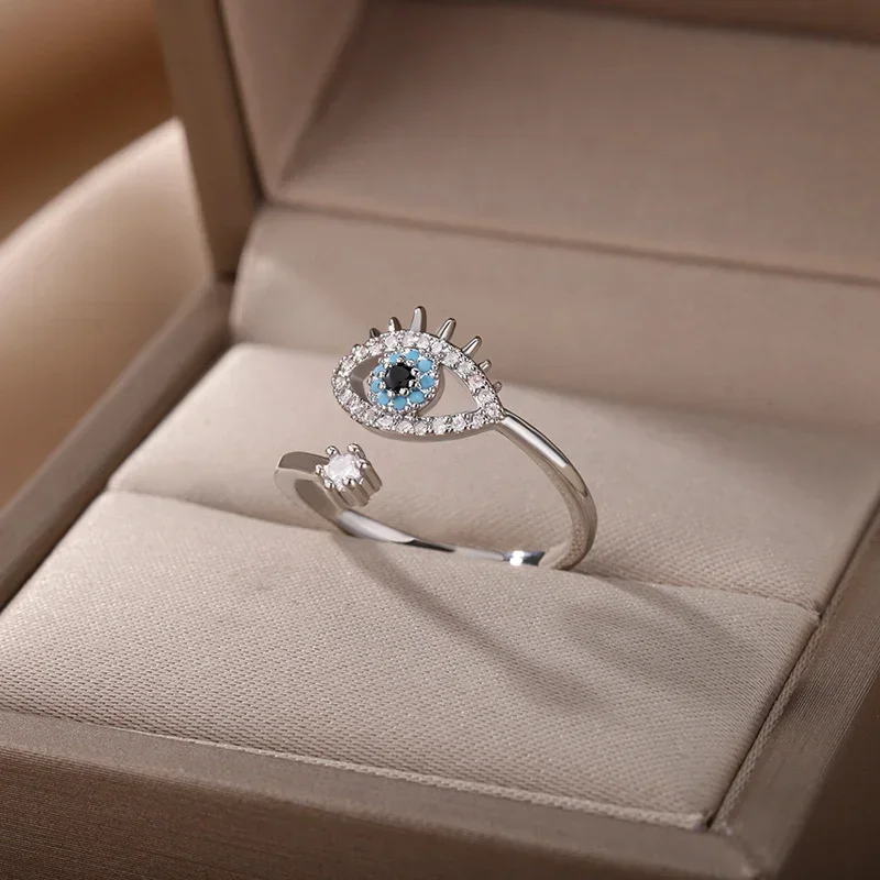 Fashion Silver Plated Evil Eye Rings for Women Vintage Stainless Steel Turkish Lucky Demon Eye Couple Ring Emo Jewelry - Image 4