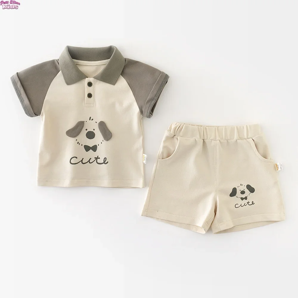 

Toddler Boy Outfit Cotton Set 0-3Y Newborn Clothes Cartoon Dog Color Block Polo Shirt and Shorts Cute Casual Summer Kids Wear