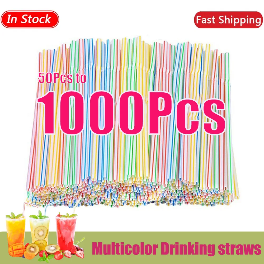 50-1000Pcs Colorful Flexible Straws For Juice Cocktail Drinking Straws Multi Colored  Party Ba Straws Kitchen Home Accessory