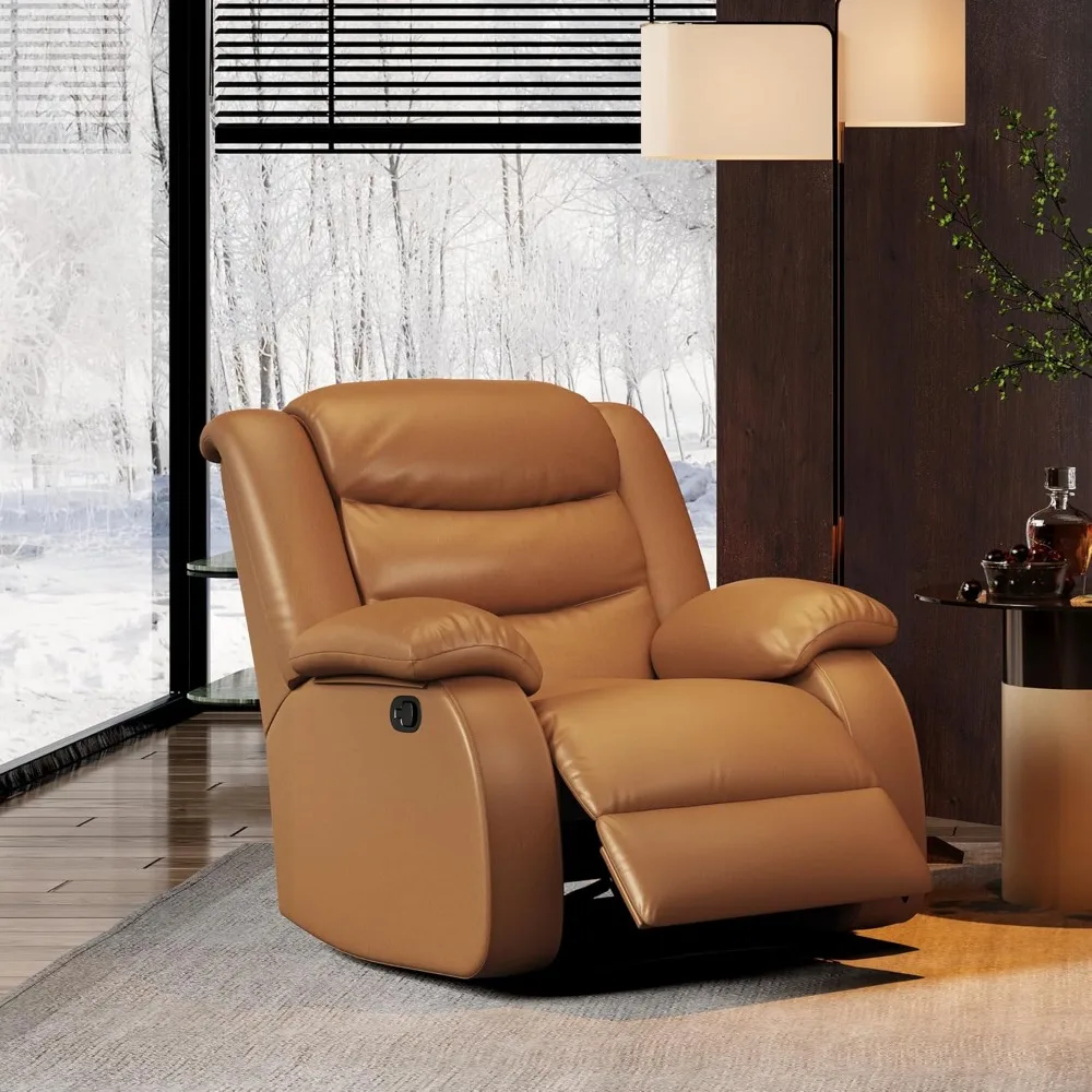

Manual Recliner Chair, Modern Leather Reclining Sofa Chair with Armrest and Back, Comfy Single Sofa Home Theater Seating for Liv