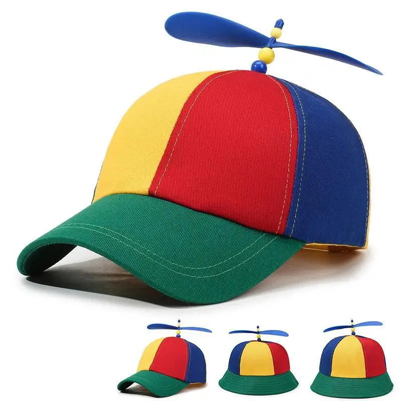 Image of Unisex-Baseballkappe, niedliche Bambus-Libellen-Propeller-Mütze mit Farbblock-Design, atmungsaktive Kopfbedeckung für Frühling und Herbst, für Outdoor-Sportarten