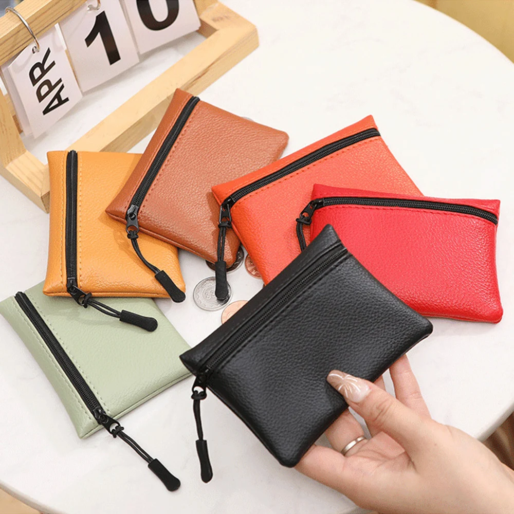 Coin Purse Men Women PU Leather Coin Pouch Card Case Zipper Money Bags Mini Wallets Lipstick Headphone Storage Bag Key Holder