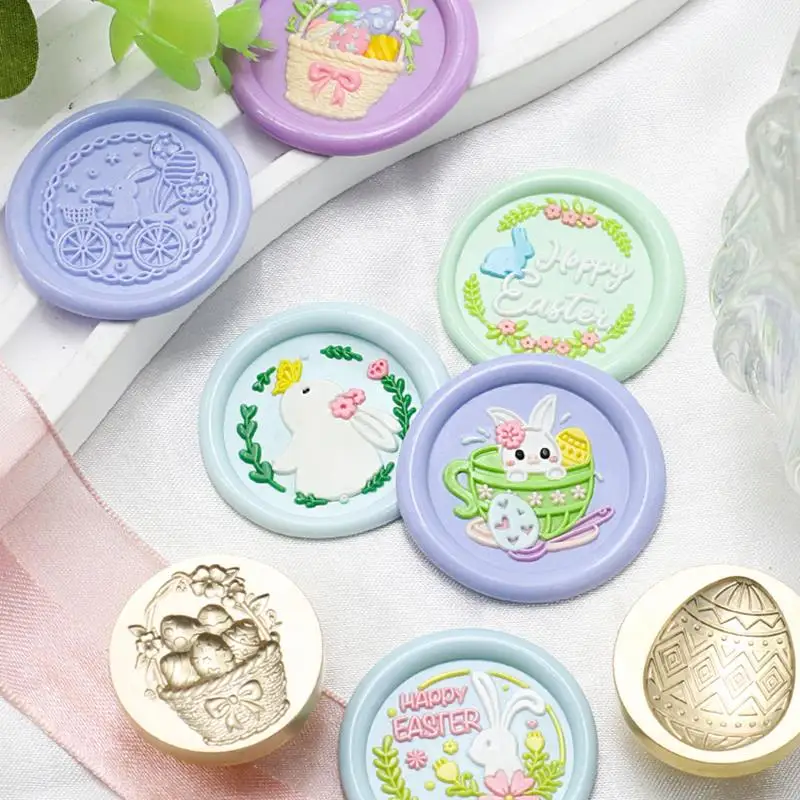 1pcs Easter Wax Seal Stamp Head Flower Bunny Sealing Stamp Rabbit Oval Heads Only Removable Sealing Brass Stamp Head ﻿