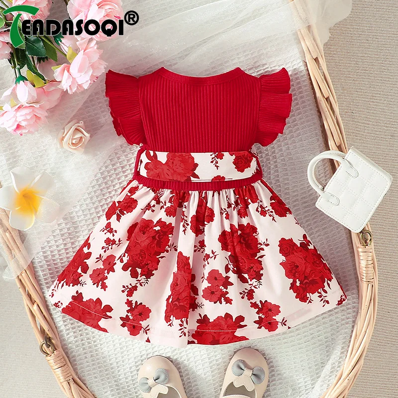 Summer Newborn Baby Dress For Girls Kids 3M-3Y Cute Floral Butterfly Sleeve Prints Princess Dresses Formal Occasion Clothing