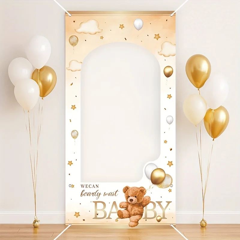 1 Stück Baby-Party-Fotorahmen-Hintergrund mit Braunbär und Ballon-Dekoration, Fotografie-Requisiten und Dekoration