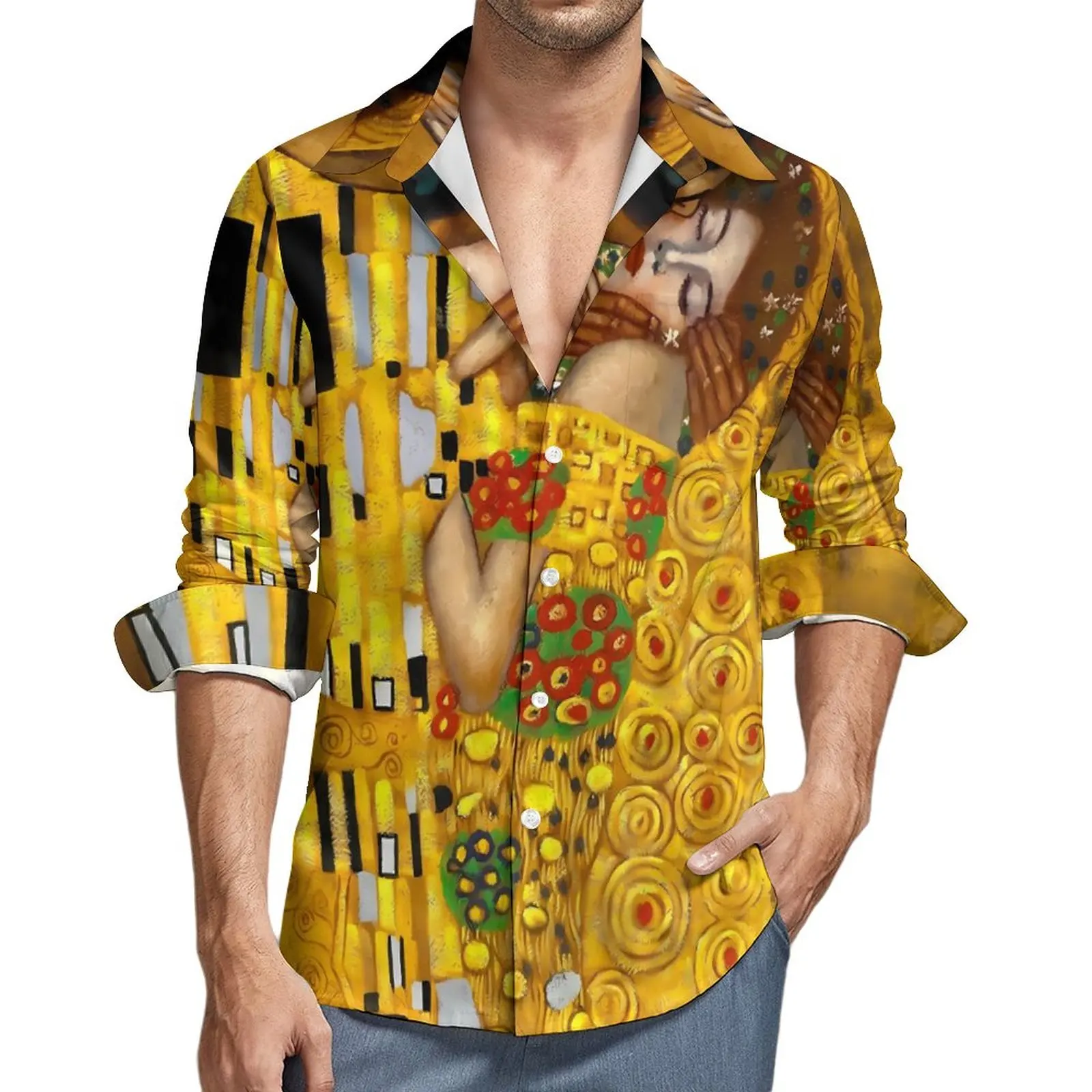 

Gustav Klimt Street Style Casual Shirt Man The Kiss Art Shirt Autumn Retro Blouses Long Sleeve Design Oversize Clothes