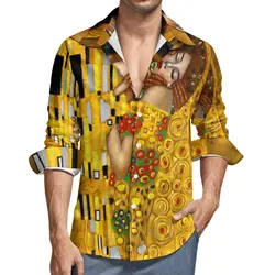 Gustav Klimt Street Style Casual Shirt Man The Kiss Art Shirt Autumn Retro Blouses Long Sleeve Design Oversize Clothes