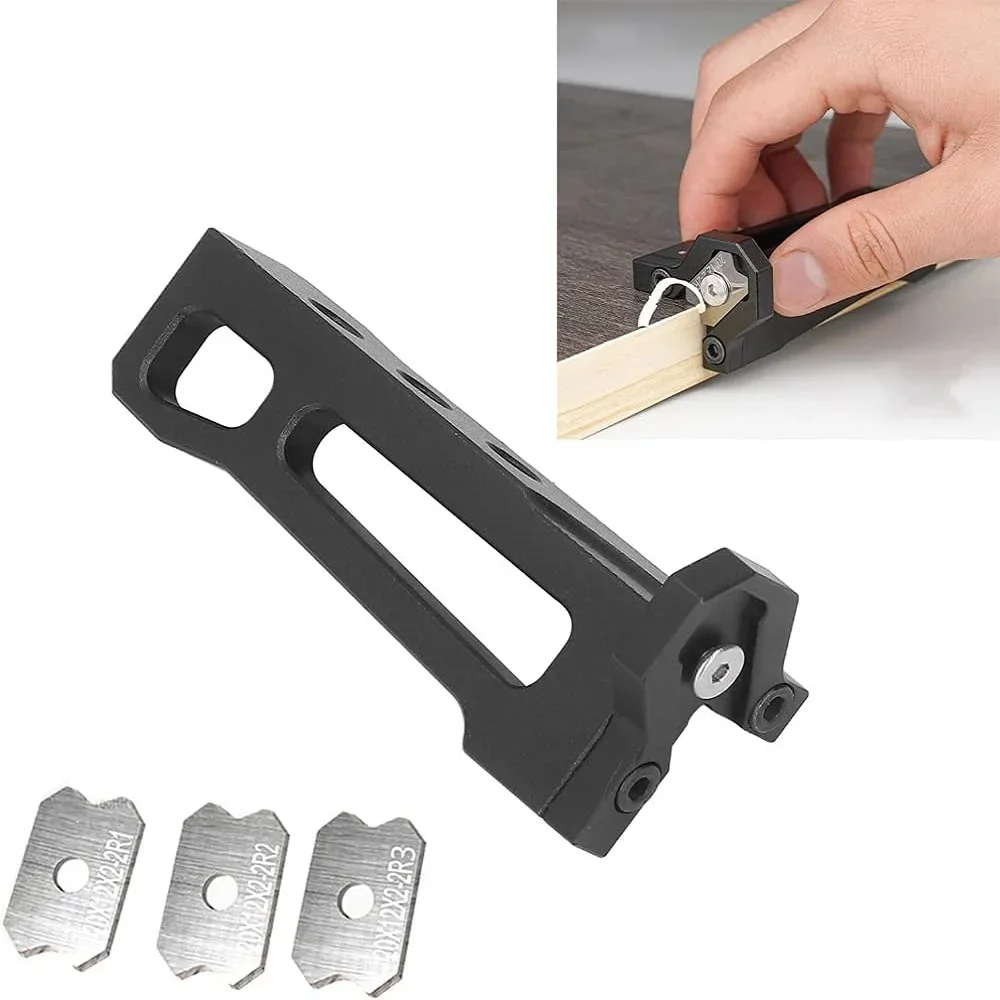 

Woodworking Edge Trimmer Aluminum Alloy Manual Wood Edge Planer Arc Woodworking Scraper with 3 Blades