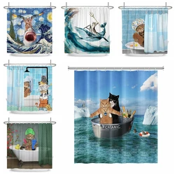 Funny Cat Shower Curtain Bathroom Curtain With Hook Decor Waterproof Dog Bath 180x180cm Cute Creative Personality Shower Curtain