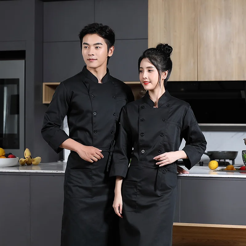 Solid Color Double Row Waiter Work Uniforms Clothes Western Restaurant Hotel Back Kitchen Wholesale Long S