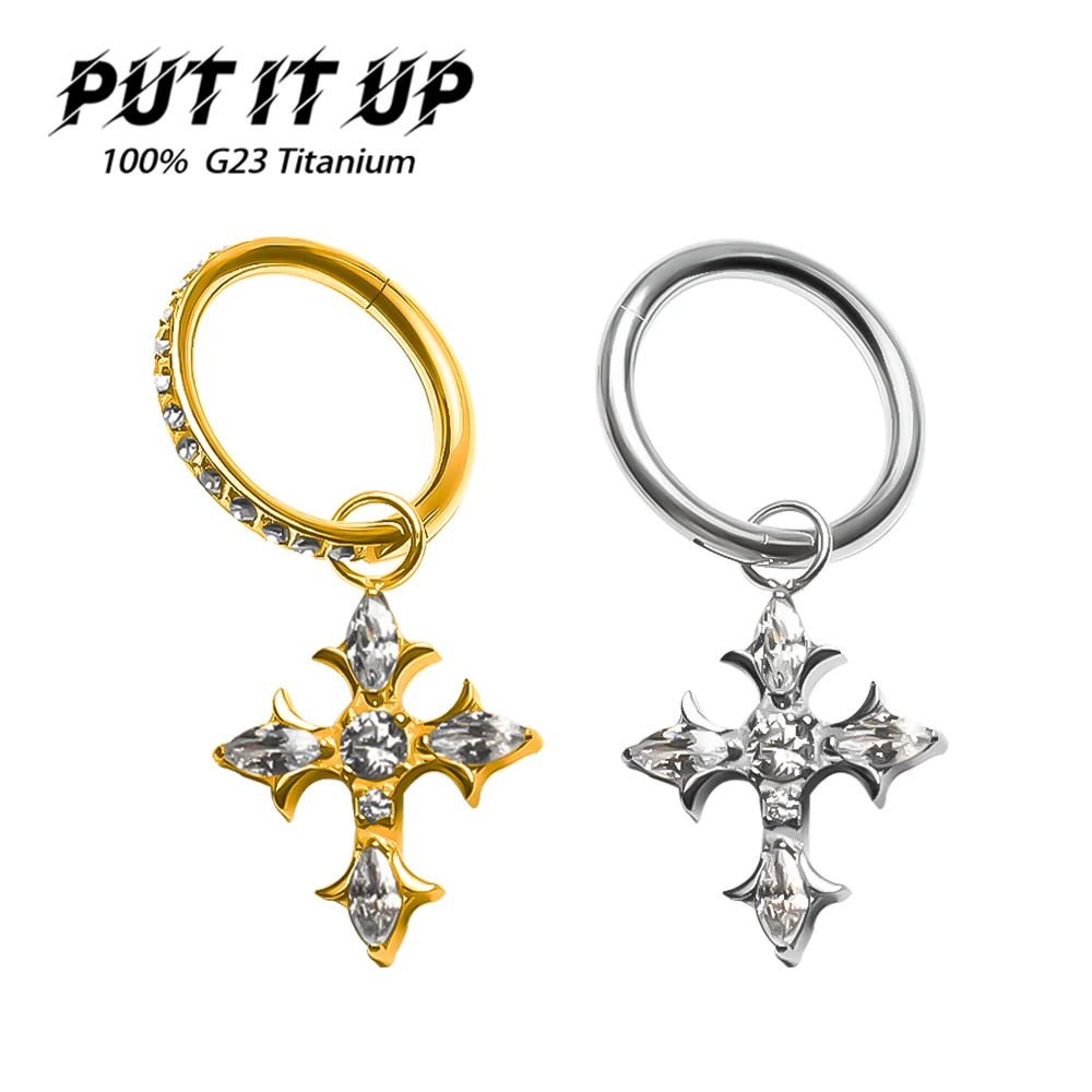 PUTITUP F136 aleación de titanio de lujo Cruz Zirconia colgante pendientes se puede comprar por separado joyería para Piercing corporal