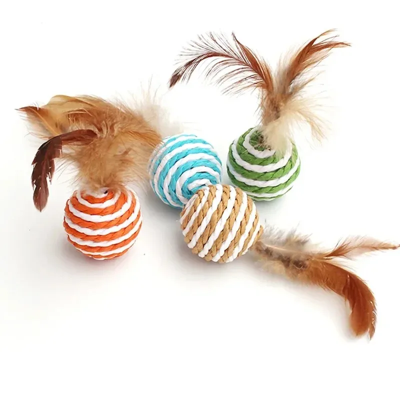 

Cat Toy Ball Interactive Cat Scratcher Toys Play Chewing Rattle Scratch Natural Feather Ball Training Kitten Kitty Pet Supplies