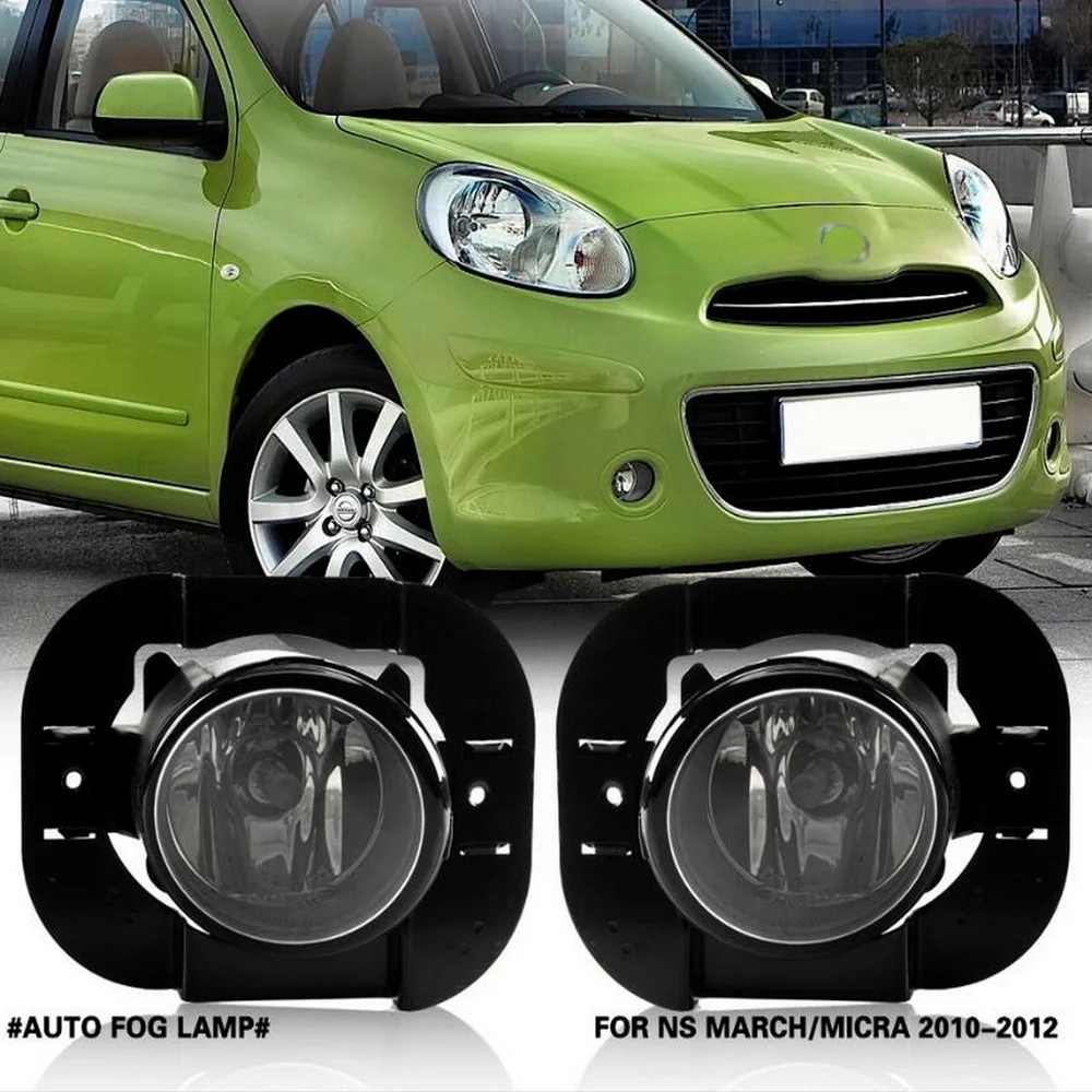 

July King Car Fog Lamp Assembly for Nissan March Micra 2010 2011 2012, 4300K Halogen Blub + Bracket + Harness + Switch
