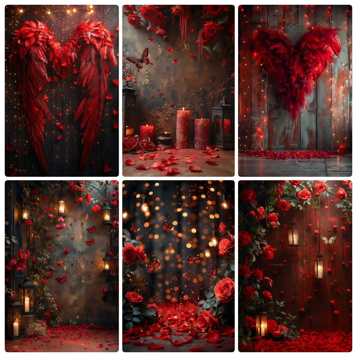 

Valentine's Day Red Love Heart Photography Background Dreamy Red Angel Wings Art Portrait Decor Backdrop For Photo Studio