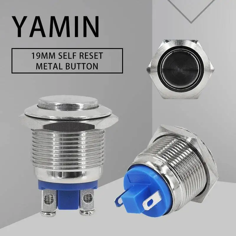 

19mm Metal Push Button Switch Silver Contact Power Supply Key Momentary Reset 2 Pins Screws Two Foot Doorbell 1NO