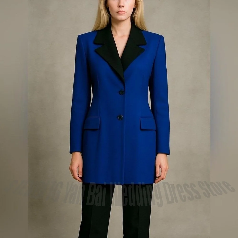 Elegant Women Suit Two Pieces Jacket Pants Contrast Color Single Breasted Casual Modern Blazer Set Slim Customized Outfit