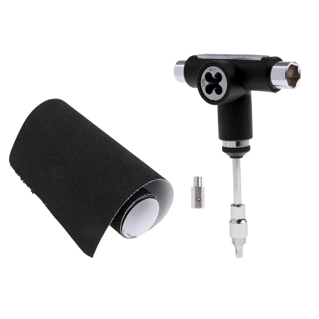 Non-slip Skateboard Deck Sandpaper + Skating Board Longboard Multi-functional Wrench Spanner
