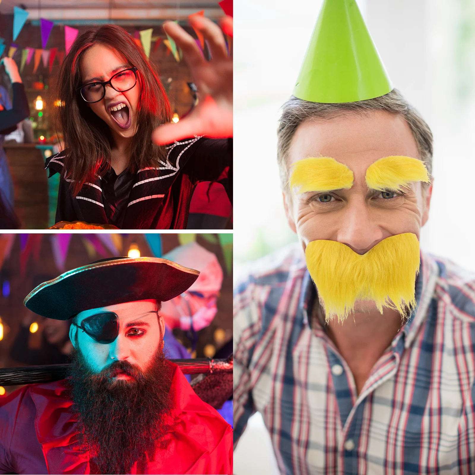 

4Sets Fake Mustache Eyebrow Yellow Beard Costume Set Realistic Self-Adhesive Halloween Party Cosplay Yellow Fake Beard