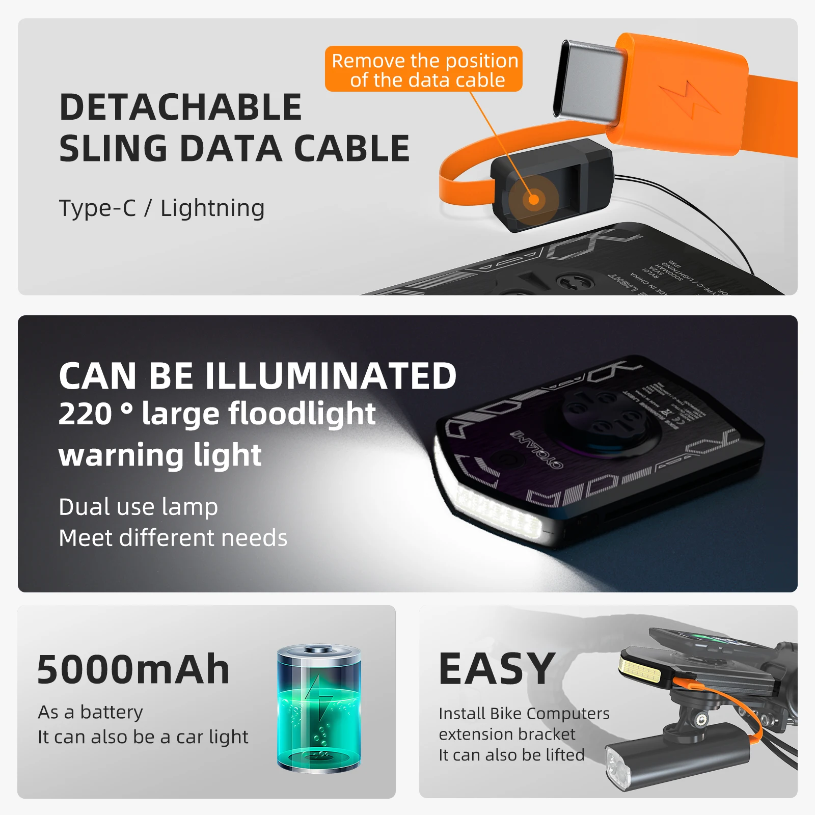 CYCLAMI Daytime Ultralight 5000 mAh Bike Front Lamp Hanging Version Cycling Flashlight Emergency Bicycle Headlight Light