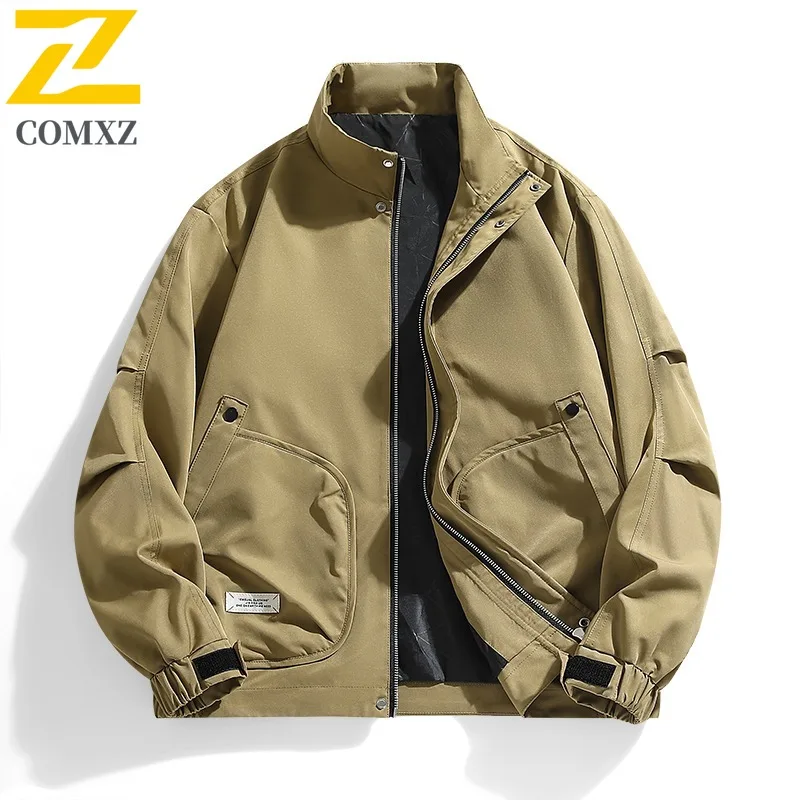 

COMXZ Мужская брендовая роскошная куртка, повседневная корейская модная легкая куртка с воротником-стойкой, уличная одежда, износостойкое осеннее пальто