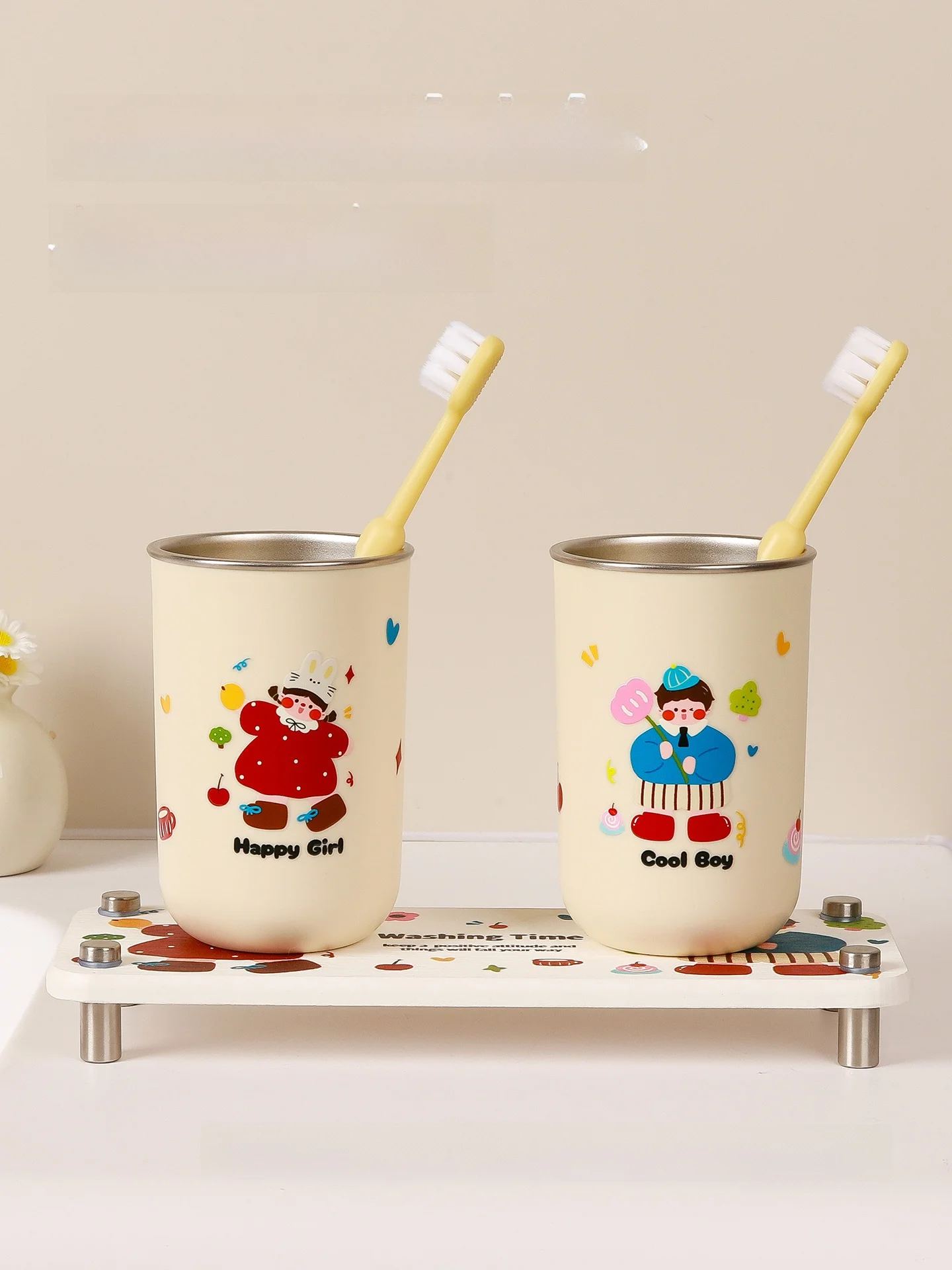 

Family of Four 304 Stainless Steel Spout Cup High Aesthetic Value Home Use Washing Cup Three Parent Child Toothbrush Toiletry...