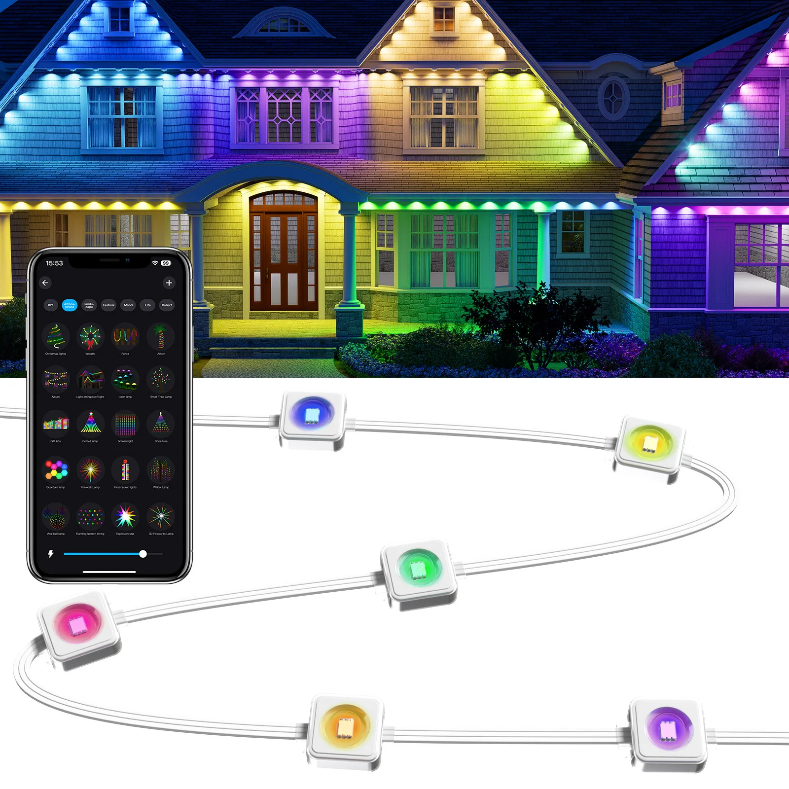 Smart Eaves Light APP Remote Control Music Rhythm Light Waterproof LED Symphony Marquee WiFi/Bluetooth Control