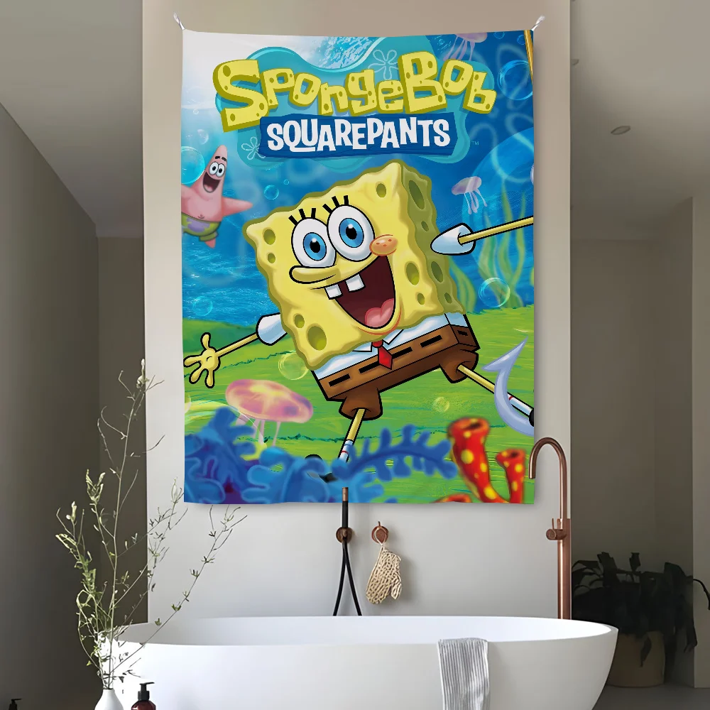

S-SpongeBobS Cute Anime Tapestry Perfect For Home&Living Bedroom Decor Wall Art Backdrop Banner