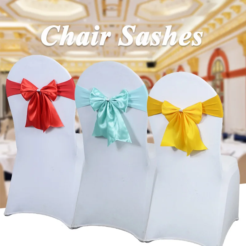 20 Colors Stain Ribbon Chair Sashes Knot Cover Belt Bow For Hotel Banquet Wedding Birthday Party Events Festival Decoration 1Pcs