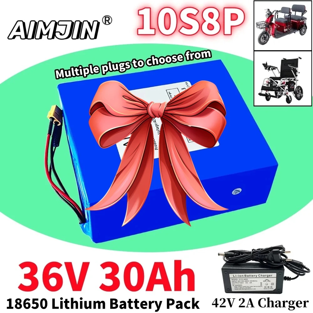 

36V 30Ah 18650 10S8P A-class lithium battery pack, 1500W high-power built-in BMS, suitable for various energy storage backup