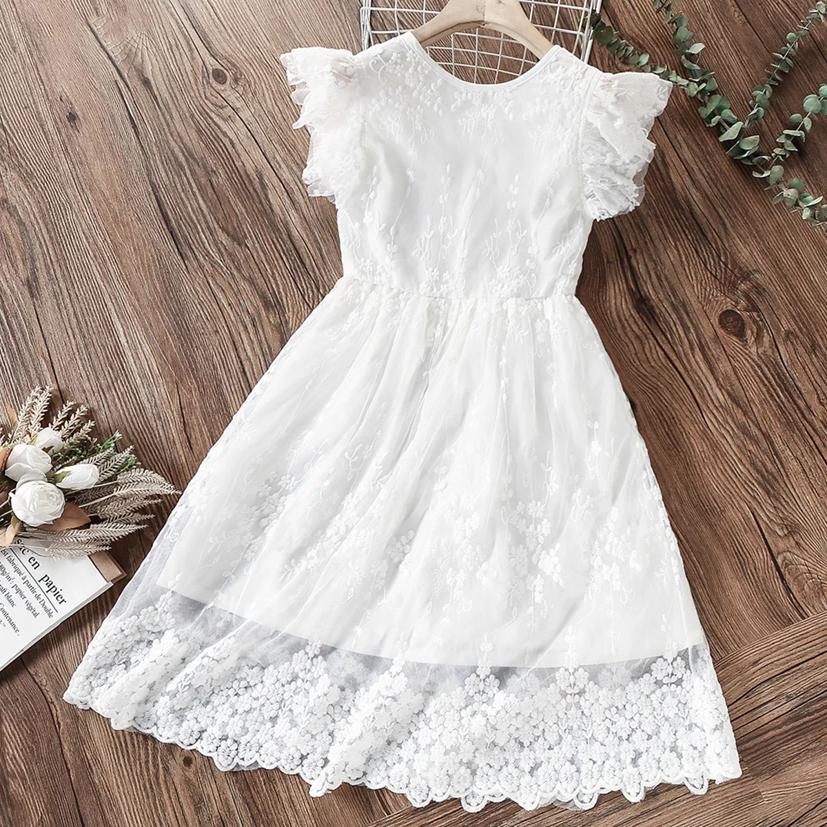 

Summer Baby Girls White Dresses Kids Princess Lace Dresses Cotton Party Outfits Short Sleeve Children Costumes 4 6 8 10 12 Years