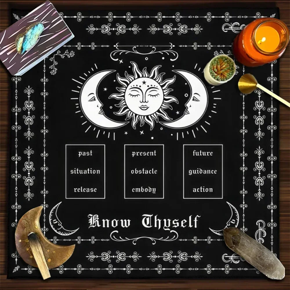 Know Thyself Tarot Cloth Altar Cloth For Spread Reading Cloth Sun Moon Tarot Spread Witchy Gifts Decor Card Pad