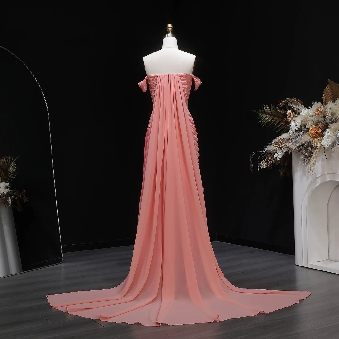 Sharon Said 2026 Women' s Elegant Off Shoulder Evening Dresses Formal Wedding Party Gown Pleated Simple Chiffon SF424 Customized image 4