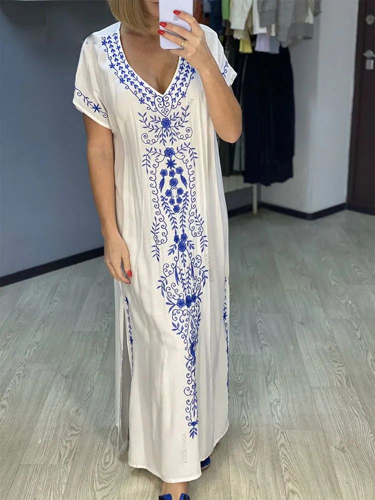 قفطان تطريز للنساء ، غطاء بيكيني ، تونك للشاطئ ، بارو سارونج ، ملابس شاطئ ، Q790 ، #6