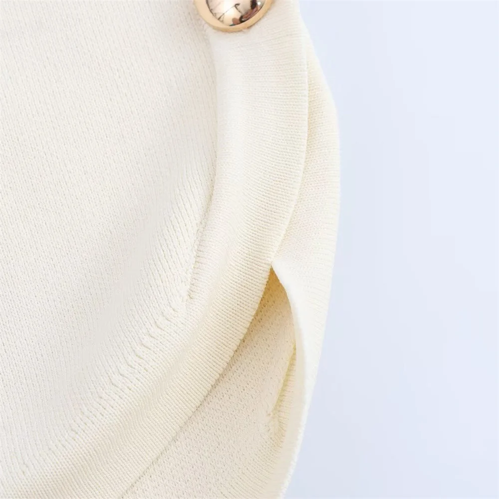 PB & ZA 2024 inizio autunno nuova moda donna semplice casual versatile girocollo bottone laterale gilet lavorato a maglia