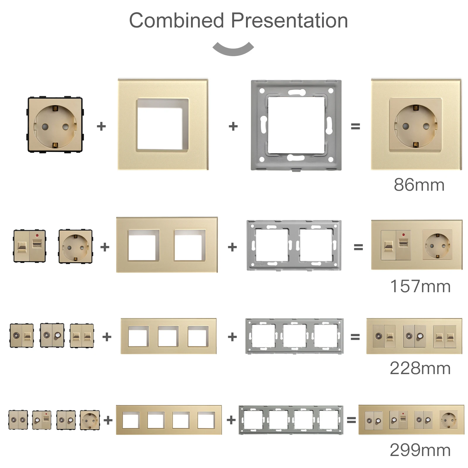 BSEED EU Glass Panel and PC CAT5 Internet USB Sockets ST TV Function Parts Power Outlets Wall Mounted DIY Free Combination