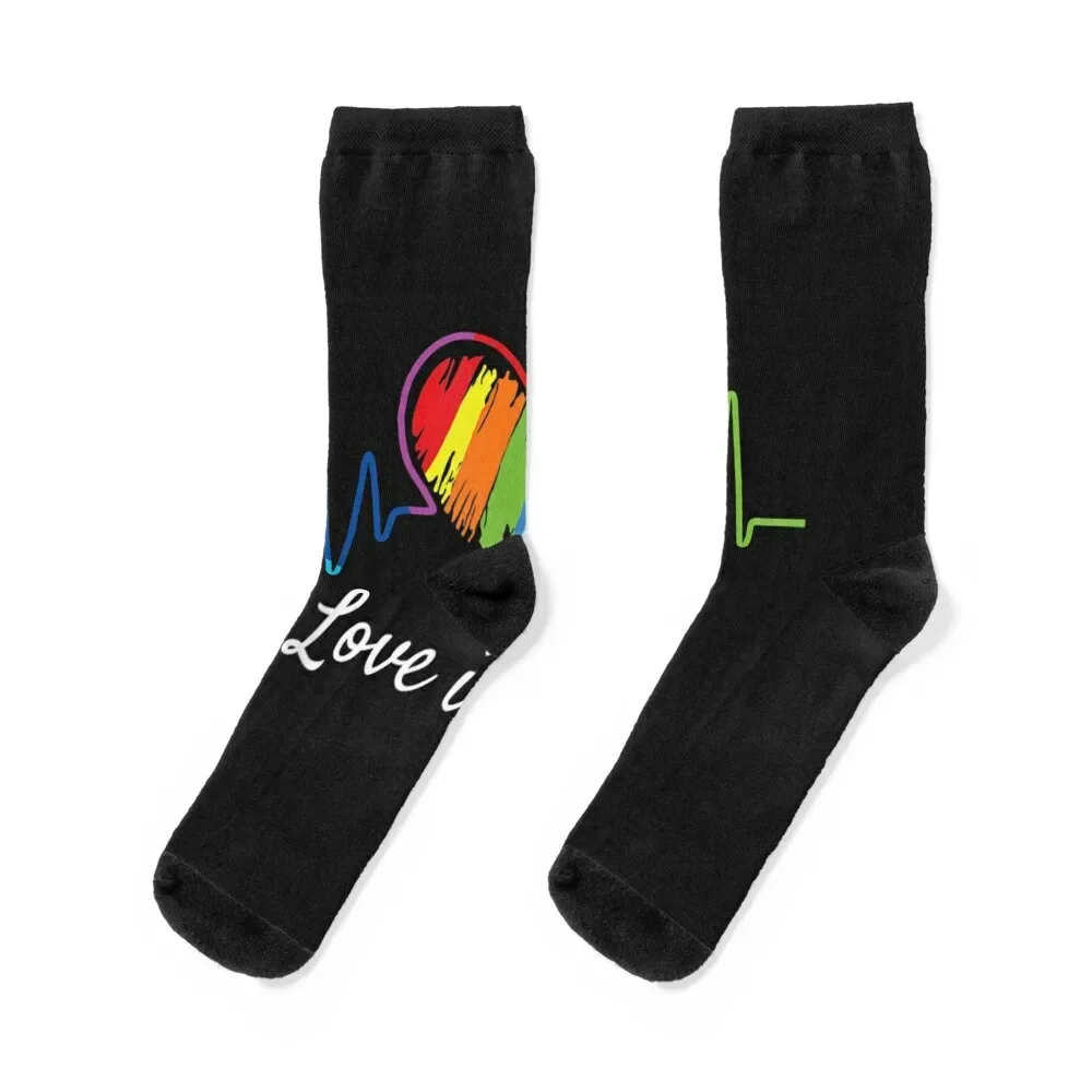 

Love is Love Heartbeat Rainbow LGBT Gay Pride Socks Hiking boots Rugby kawaii Men Socks Women's
