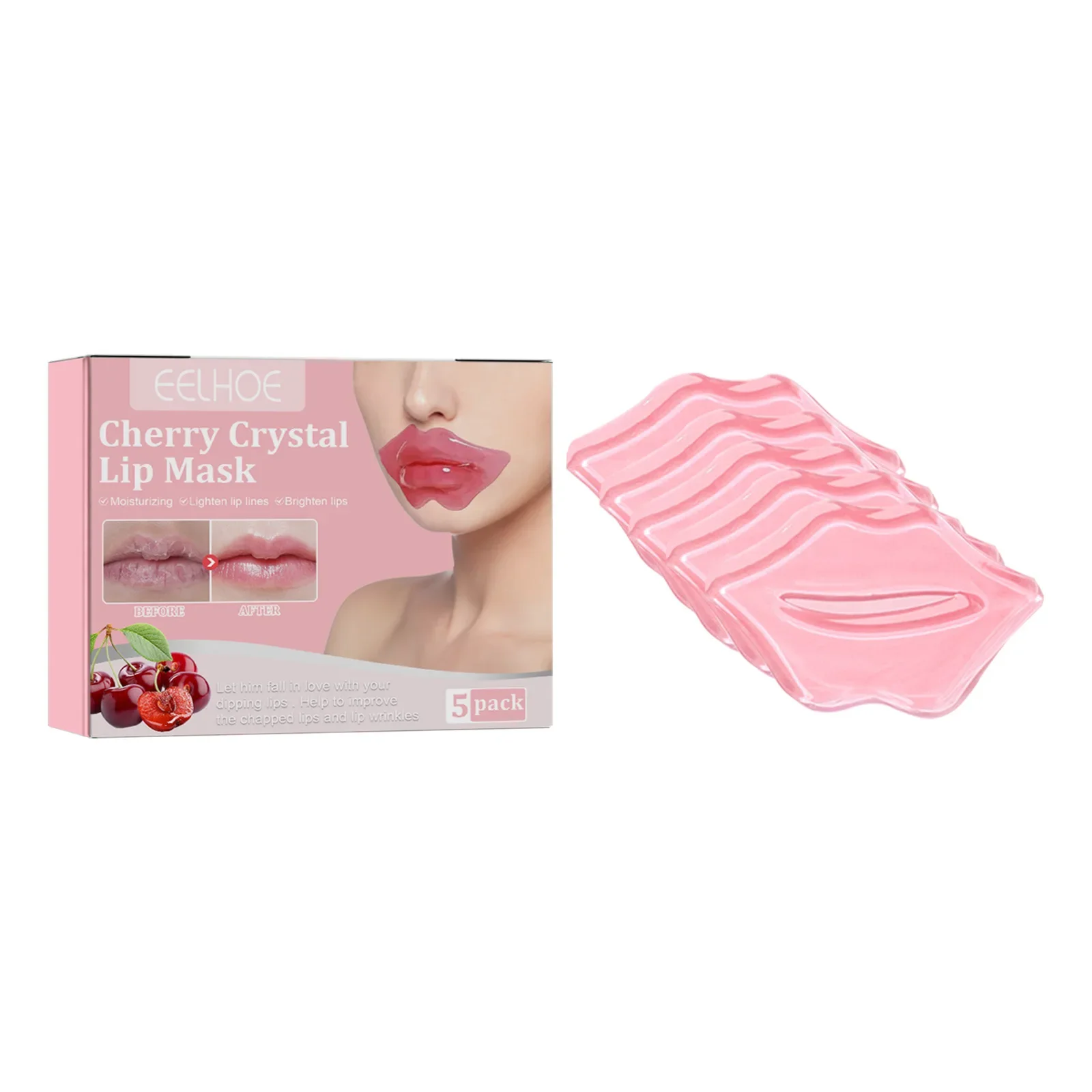 EELHOE Cherry Nourishing Lip Mask Fade Lip Lines Improve Dry Repair Cracks Smoothing Lip Patches Moisturizing Skincare Mask 5pcs