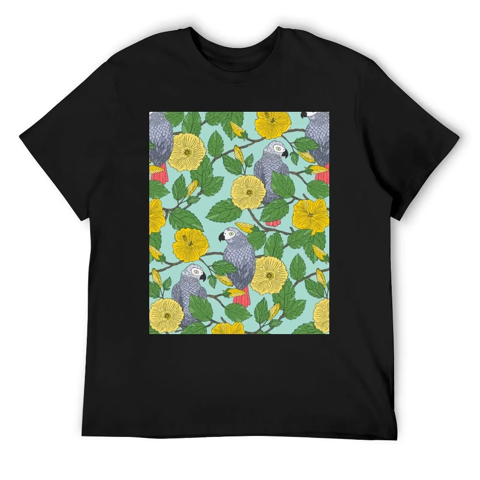 African Grey Parrots and Yellow Flowers T-Shirt quick-drying blacks tees graphic tee shirt plus size men clothing