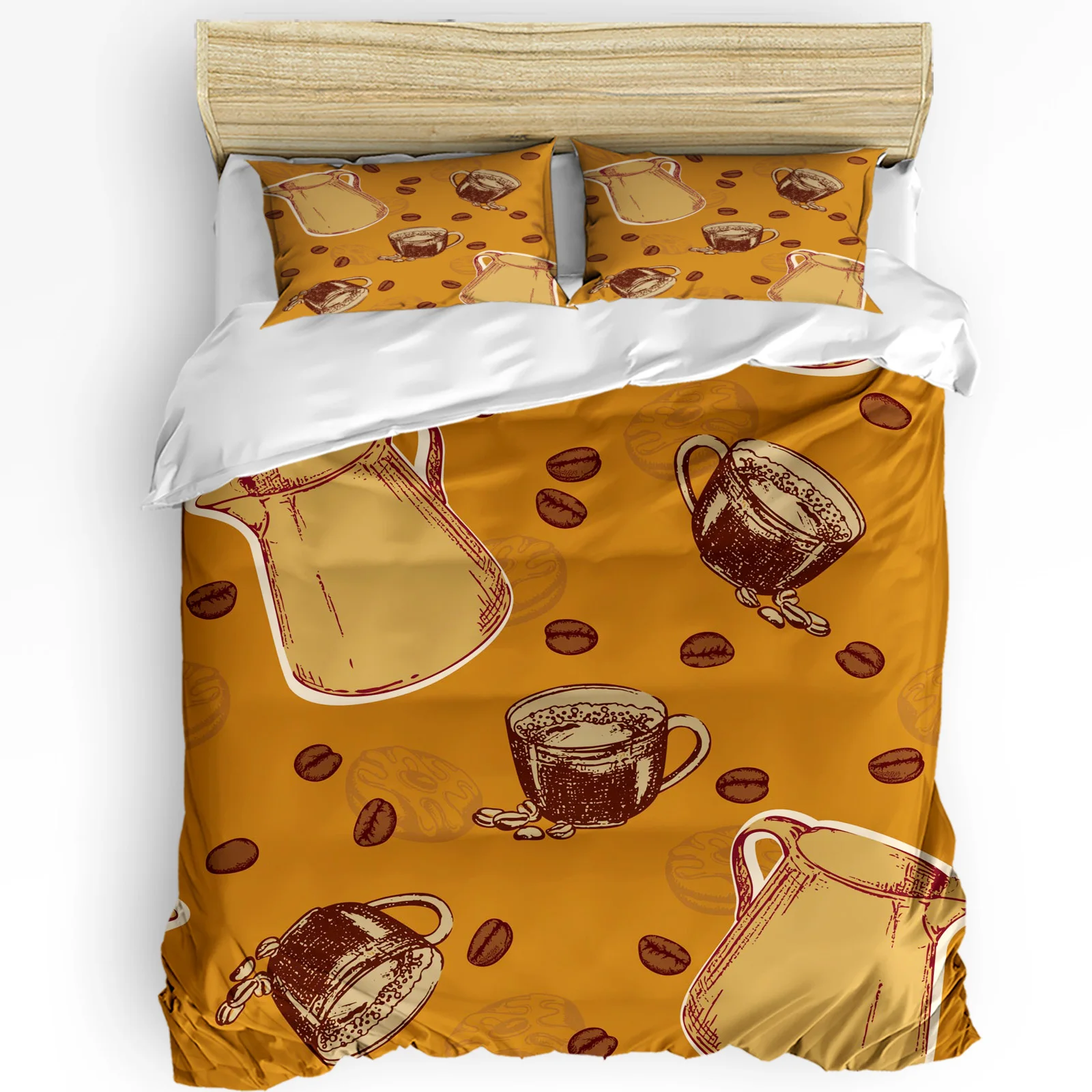 Brown Coffee Beans Coffee Cup Bedding Set 3pcs Duvet Cover Pillowcase Kids Adult Quilt Cover Double Bed Set Home Textile