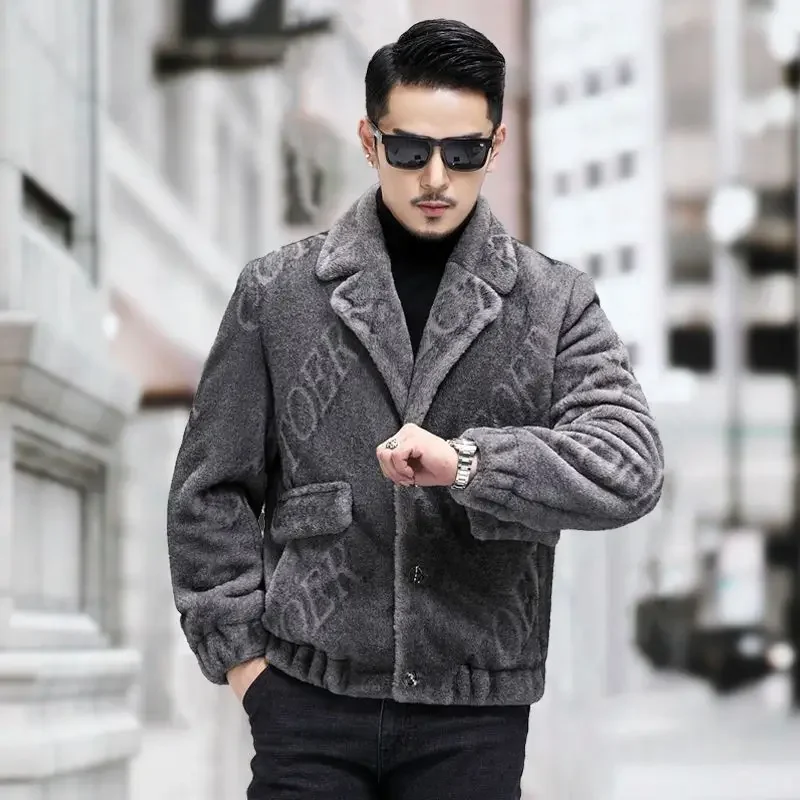 2023 Men's Autumn Winter New Thicken Warm Short Coats Male Long Sleeve Casual Jackets Men Genuine Fur Slim Fit Outerwear