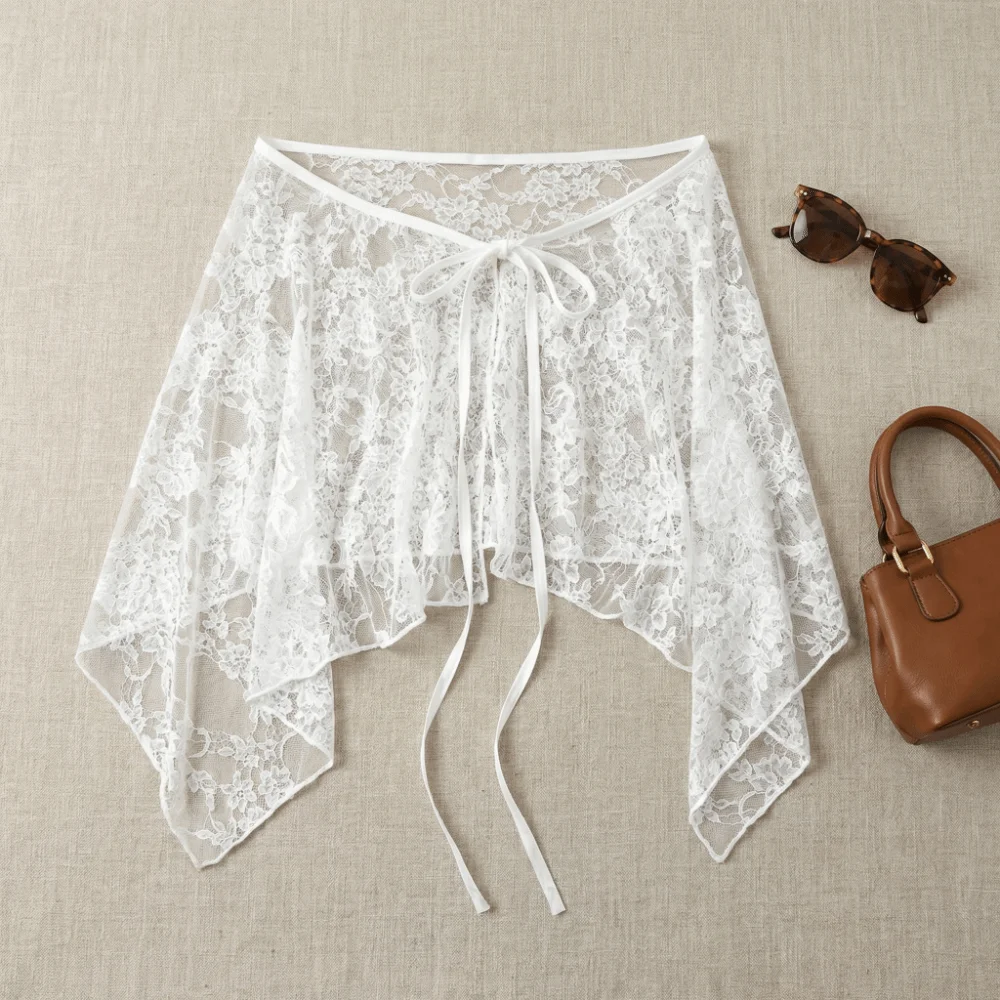 High Waist Lace Irregular Underskirt Slips Flower Transparent Safety Skirt Petticoat Lace-up Lining Petticoat Women Commuting