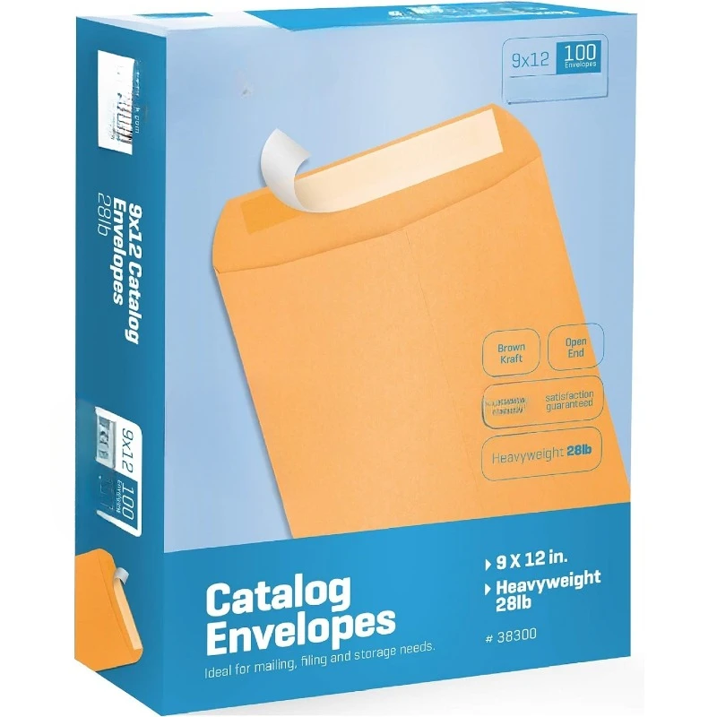 9 X 12 Self-Seal Brown Kraft Catalog Mailing Envelopes - 28lb - 100 Count, 9x12 Inch (38300)