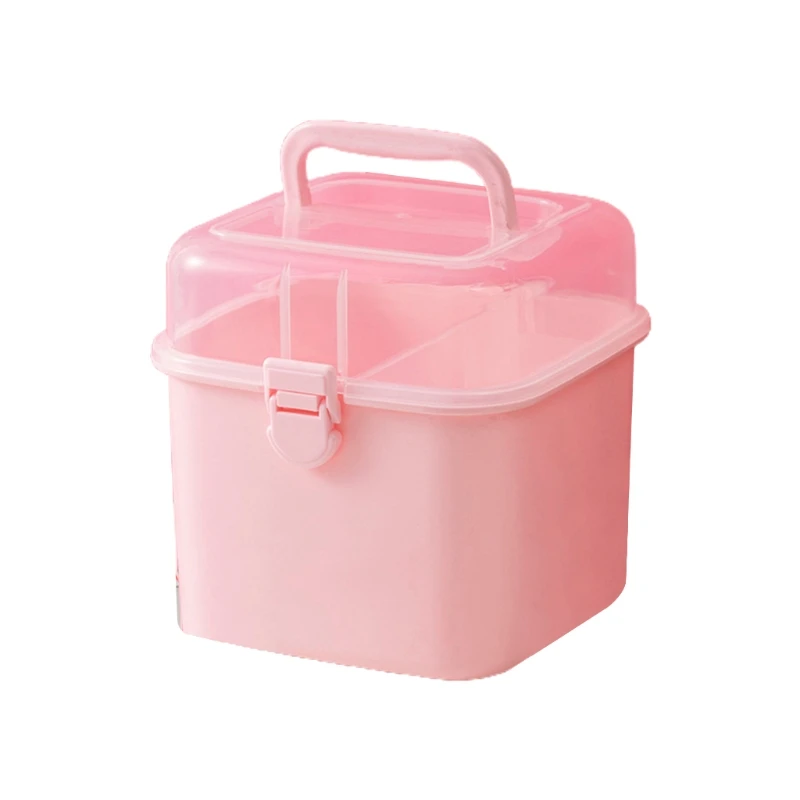 

for Creative Pink Plastic Storage Box with Handle Multi Layers Kids Children Hair Accessories Container Bin Portable Jewelry Art