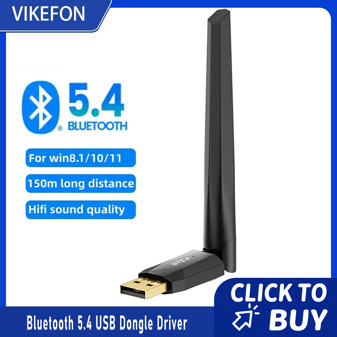

150M Bluetooth 5.4 USB Dongle Driver Free for Win11/10/8.1 Mouse Keyboard Audio Receiver Transmitter